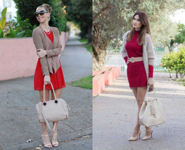 Красное платье с кардиганом
