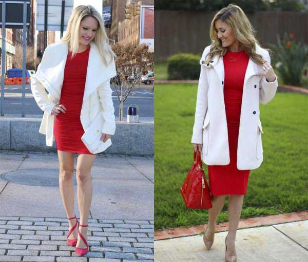 Красное платье и белая верхняя одежда